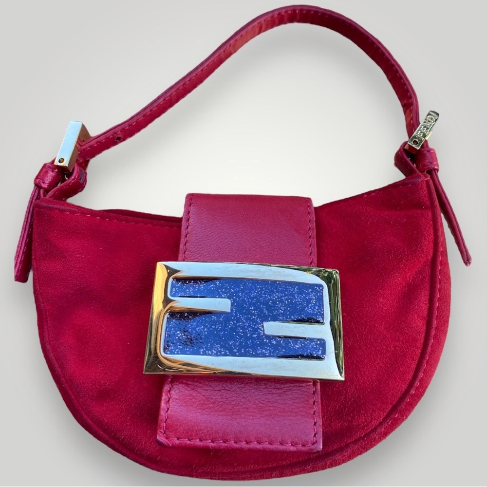 Fendi Red Suede Mini Croissant HandBag - Picture 10 of 11